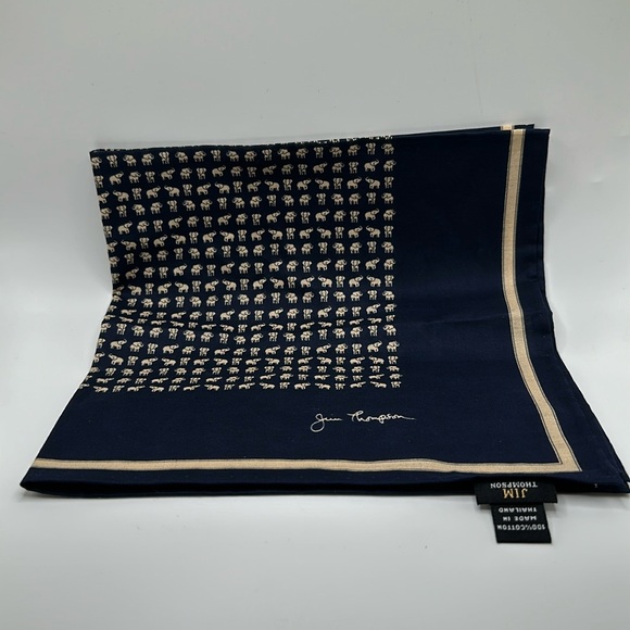 Jim Thompson blue brown elephant pattern cotton scarf - Picture 1 of 4